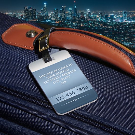 Chic Blue Silver Metallic Stripe Bagagelabel