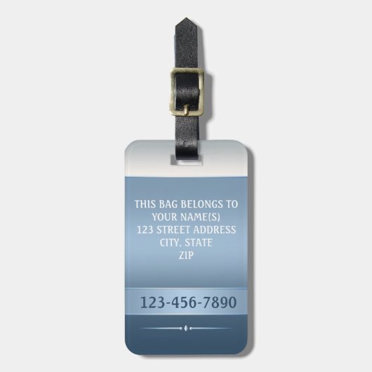 Chic Blue Silver Metallic Stripe Bagagelabel (Voorkant verticaal)