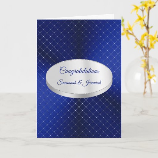 Chic Blue Silver Squares - Gefeliciteerd aanpassen Kaart (Gele Bloem)