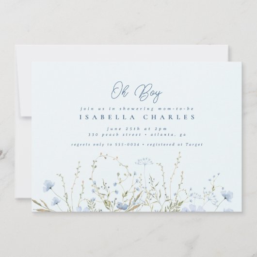 Chic Blue Sky Wildflower Boy Baby shower Kaart (Voorkant)