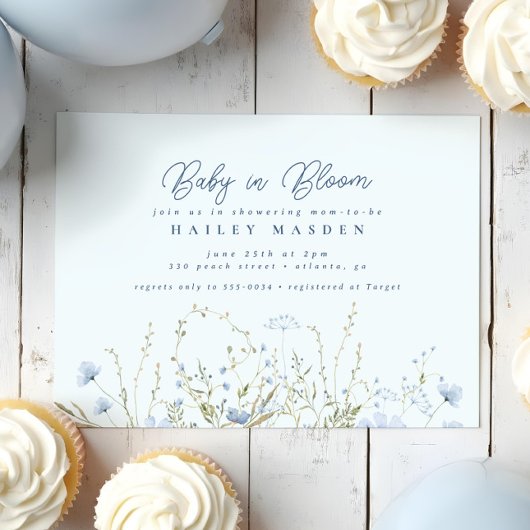 Chic Blue Sky Wildflower Boy Baby shower Kaart