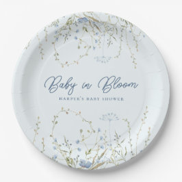 Chic Blue Sky Wildflower Boy Baby shower Papieren Bordje