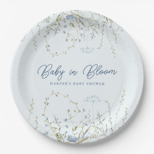 Chic Blue Sky Wildflower Boy Baby shower Papieren Bordje