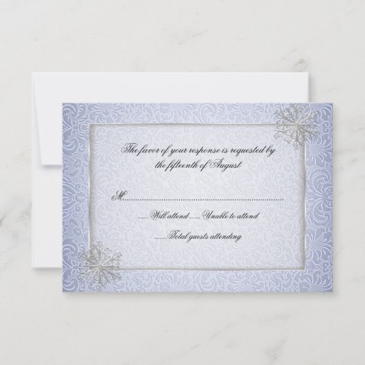 Chic Blue Snowflake Weddenschapskaart RSVP Kaartje (Voorkant)