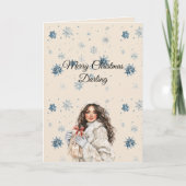 Chic Blue Snowflakes Brown Hair Female Kaart (Voorkant)