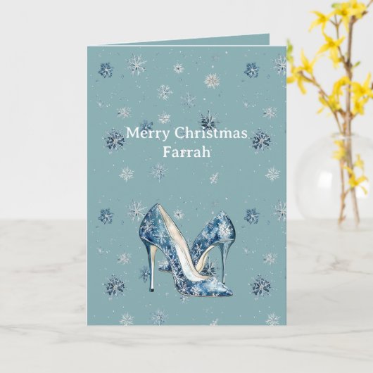 Chic Blue Snowflakes High Heels Kaart (Gele Bloem)