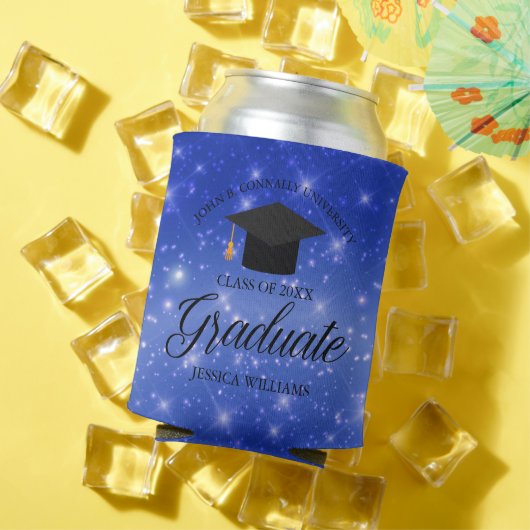 Chic Blue Sparkle Afstuderen Aangepaste GraduParti Blikjeskoeler (Insitu Zomer)