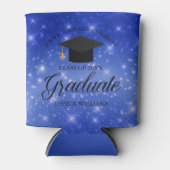 Chic Blue Sparkle Afstuderen Aangepaste GraduParti Blikjeskoeler (Voorkant)