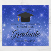 Chic Blue Sparkle Afstuderen Aangepaste GraduParti Sparkling Wijnetiket (Enkel label)