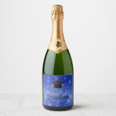 Chic Blue Sparkle Afstuderen Aangepaste GraduParti Sparkling Wijnetiket (Voorkant)