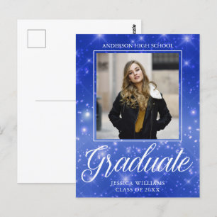 Chic Blue Sparkle Afstuderen Foto Afstuderen Briefkaart