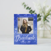 Chic Blue Sparkle Afstuderen Foto Afstuderen Briefkaart (Staand voorkant)