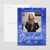 Chic Blue Sparkle Afstuderen Foto Afstuderen Briefkaart (Voorkant / Achterkant)