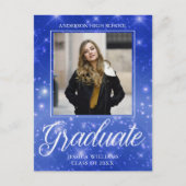 Chic Blue Sparkle Afstuderen Foto Afstuderen Briefkaart (Voorkant)