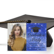 Chic Blue Sparkle Afstuderen Foto Graduation Party