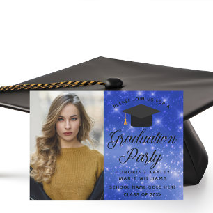 Chic Blue Sparkle Afstuderen Foto Graduation Party Kaart