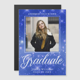Chic Blue Sparkle Afstuderen Foto Magnetic Kaart