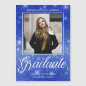 Chic Blue Sparkle Afstuderen Foto Magnetic Kaart (Voorkant)