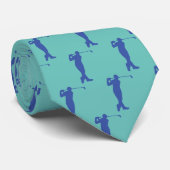 Chic Blue Sports Golfer Silhouette Stropdas (Opgerold)