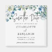 Chic Blue Spring Floral Bewaar de datum Magneet (Voorkant)