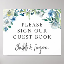 Chic Blue Spring Floral Gelieve ons gastboek te on Poster