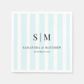 Chic Blue Stripes Elegant paar Initialen bruiloft Servet (Voorkant)