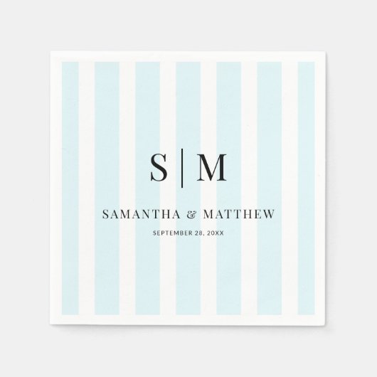 Chic Blue Stripes Elegant paar Initialen bruiloft Servet (Voorkant)