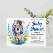 Chic Blue Surprise Zebra Boy Baby shower Kaart (Staand voorkant)