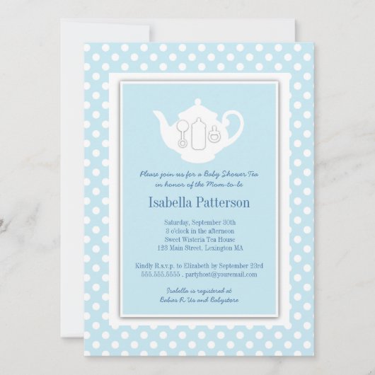 Chic Blue | Tea-partij van het witte theepot-Baby  Kaart (Voorkant)