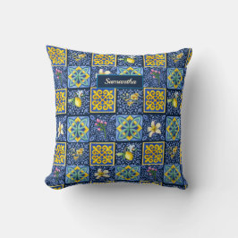 Chic Blue teal Sicilian citrus Mediterranean Kussen