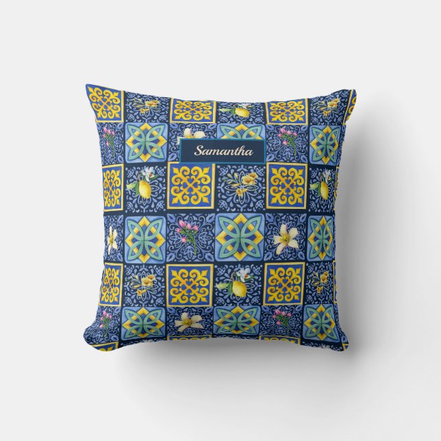 Chic Blue teal Sicilian citrus Mediterranean Kussen (Voorkant)