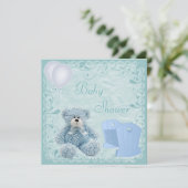 Chic Blue Teddy & Wieg Baby Boy Shower Kaart (Staand voorkant)