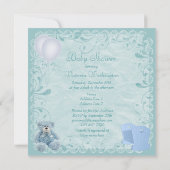 Chic Blue Teddy & Wieg Baby Boy Shower Kaart (Achterkant)