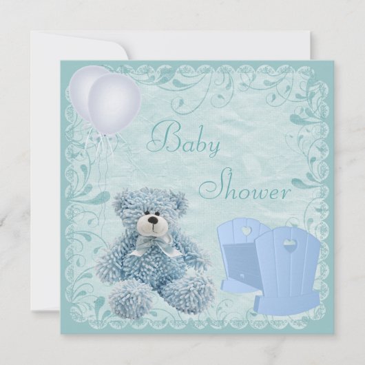 Chic Blue Teddy & Wieg Baby Boy Shower Kaart (Voorkant)