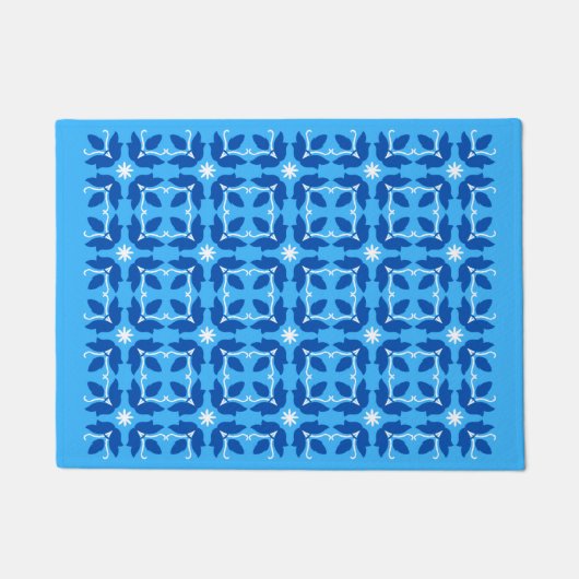 Chic Blue Tegel Flowers Pattern Small Deuren Deurmat (Voorkant)