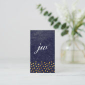 chic blue textuur met gouden vlekjes monogram visitekaartje (Staand voorkant)