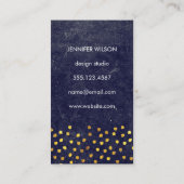 chic blue textuur met gouden vlekjes monogram visitekaartje (Achterkant)