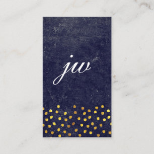 chic blue textuur met gouden vlekjes monogram visitekaartje