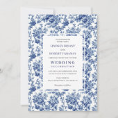 Chic Blue Toile de Jouy Elegant Wedding Invitation Kaart (Voorkant)