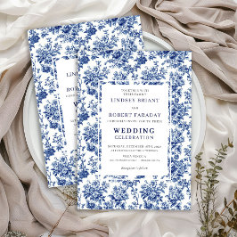 Chic Blue Toile de Jouy Elegant Wedding Invitation Kaart