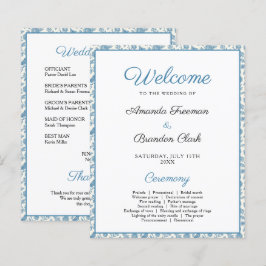 Chic Blue Toile de Jouy Floral Border Wedding