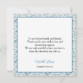 Chic Blue Toile de Jouy Floral Border Wedding Bedankkaart (Achterkant)