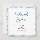 Chic Blue Toile de Jouy Floral Border Wedding Bedankkaart (Voorkant)