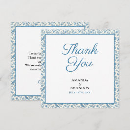Chic Blue Toile de Jouy Floral Border Wedding Bedankkaart