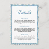 Chic Blue Toile de Jouy Floral Border Wedding Informatiekaartje (Voorkant)
