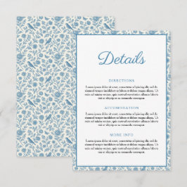 Chic Blue Toile de Jouy Floral Border Wedding Informatiekaartje