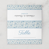 Chic Blue Toile de Jouy Floral Border Wedding Plaatskaartje (Buitenkant ongevouwen)