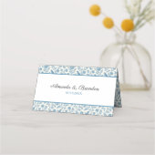 Chic Blue Toile de Jouy Floral Border Wedding Plaatskaartje (Achterkant)