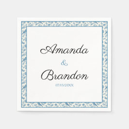 Chic Blue Toile de Jouy Floral Border Wedding Servet