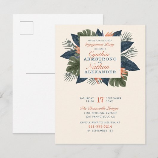 Chic Blue Tropical laat unieke servicepartij over Uitnodiging Briefkaart (Voorkant / Achterkant)